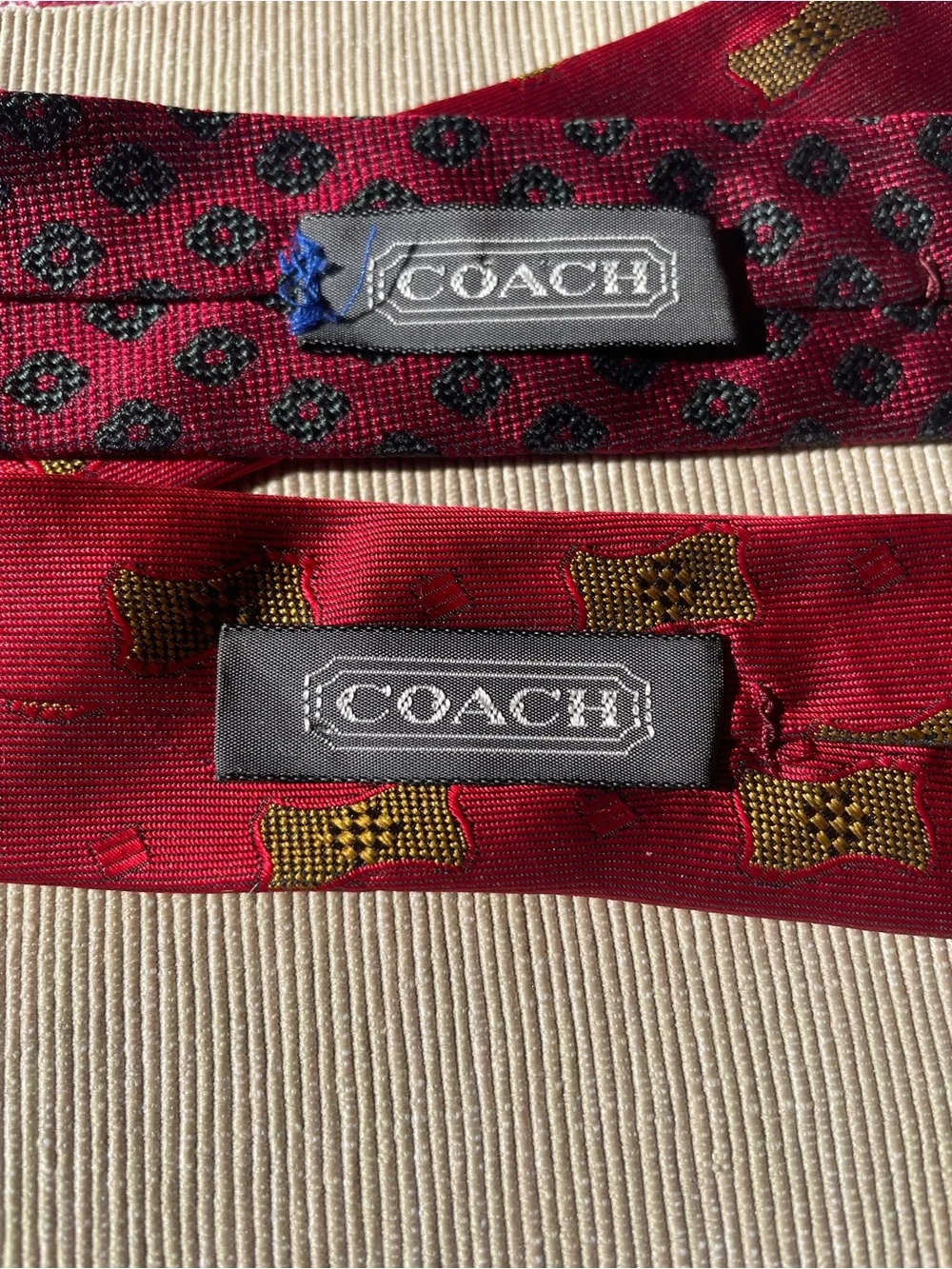 Two Coach Silk Tie Handmade Italy Red & Dark Red 4” Width